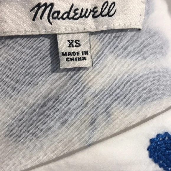 Madewell Blanca embroidered white dress blue stitching XS EUC - Picture 11 of 11